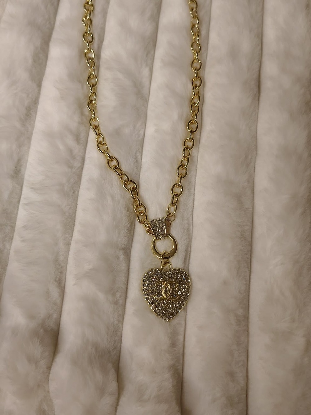 Gold Heart double C Pendant Necklace with Pave Crystals